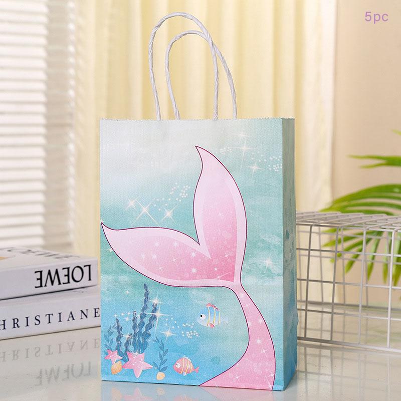 Mermaid Party Gift Packing Bags Cartoon Under The Sea Party Kraft Paper Bag Jellyfish Little Mermaid Girl Birthday Party Decor