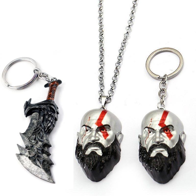Von Gott Krieg 4 Kratos 3D Kopf Schlüsselanhänger Leviathan Axt Schlüsselanhänger Ring Metall Schmuck