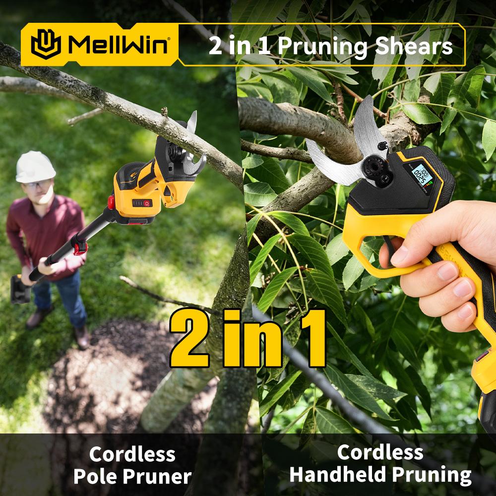 MELLWIN 2IN1 Brushless Electric Pole Pruner Shear With 180CM Telescoping Pole Garden Pruner Shear Tool For Makita 18VBattery Pin