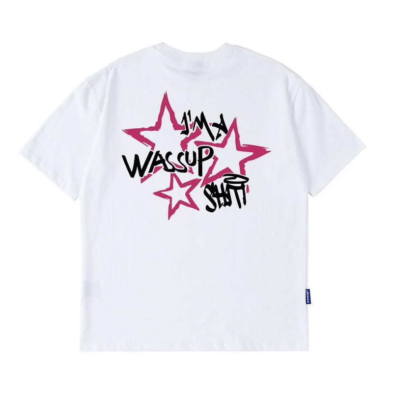 Wassup Heods Trendy Short-Sleeved T-Shirt for Men and Women, New Summer Style, Personalized Trendy Couple Wear, Round Neck Top