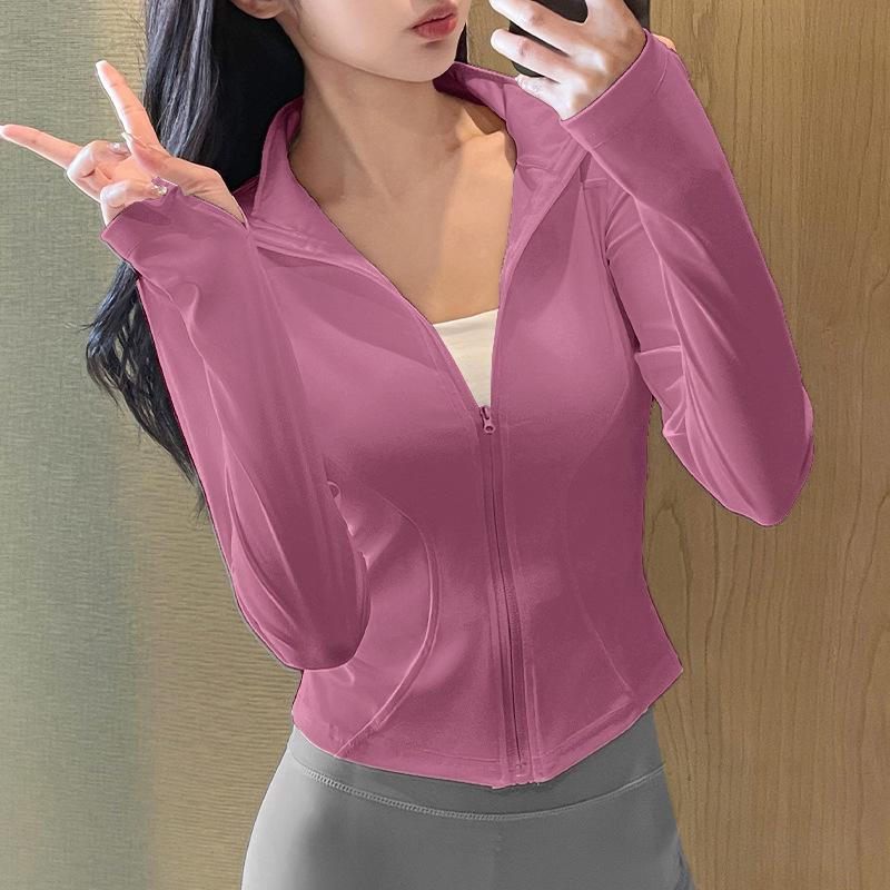 Sunscreen clothes New sports running jacket Outdoor running fitness top Women's training casual stand-up collar yoga clothes