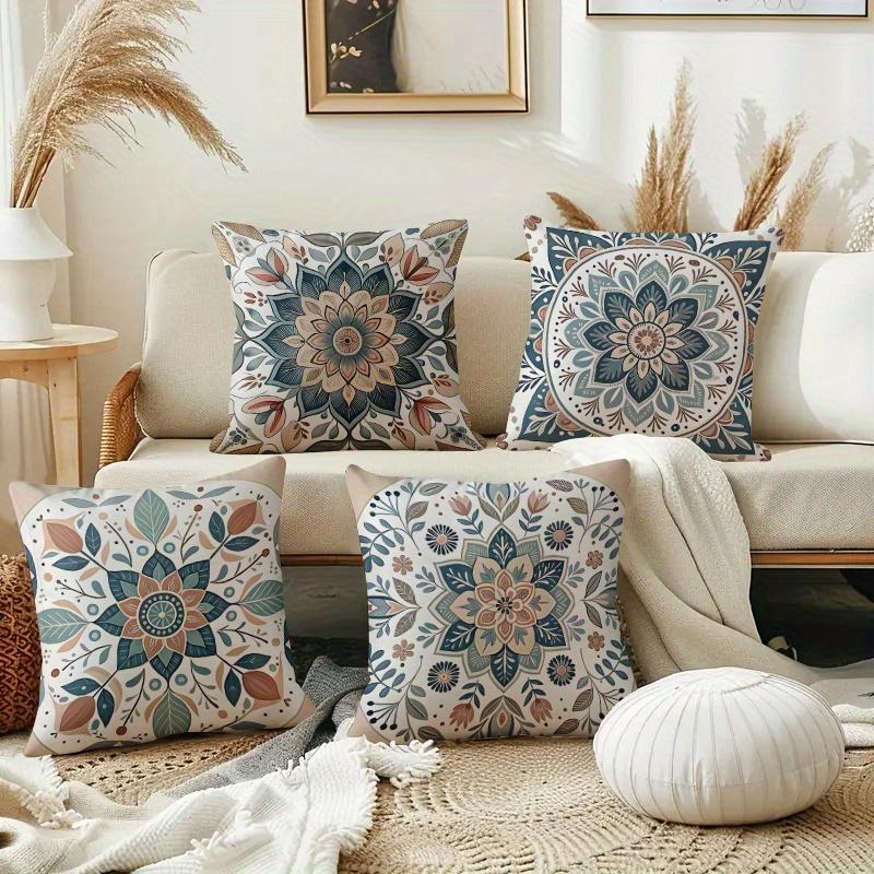 Ethnic Mandala Floral Pillow Covers Pattern Cushion Covers Zippered Single Sided For Sofa Living Room Bedroom Outdoor Home Decor