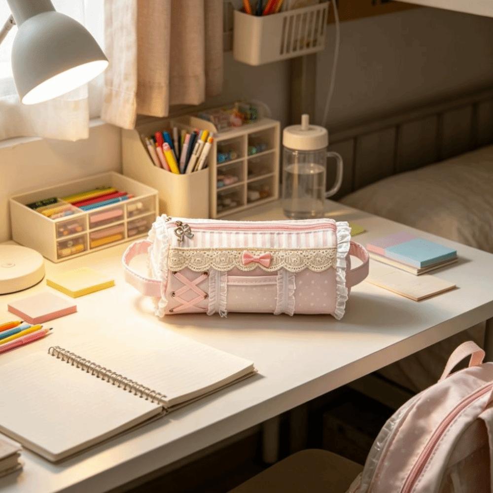 Large Capacity Pencil Pouch INS Style Stationery Pen Bag Makeup Bag Lace Pencil Case Gift Giving