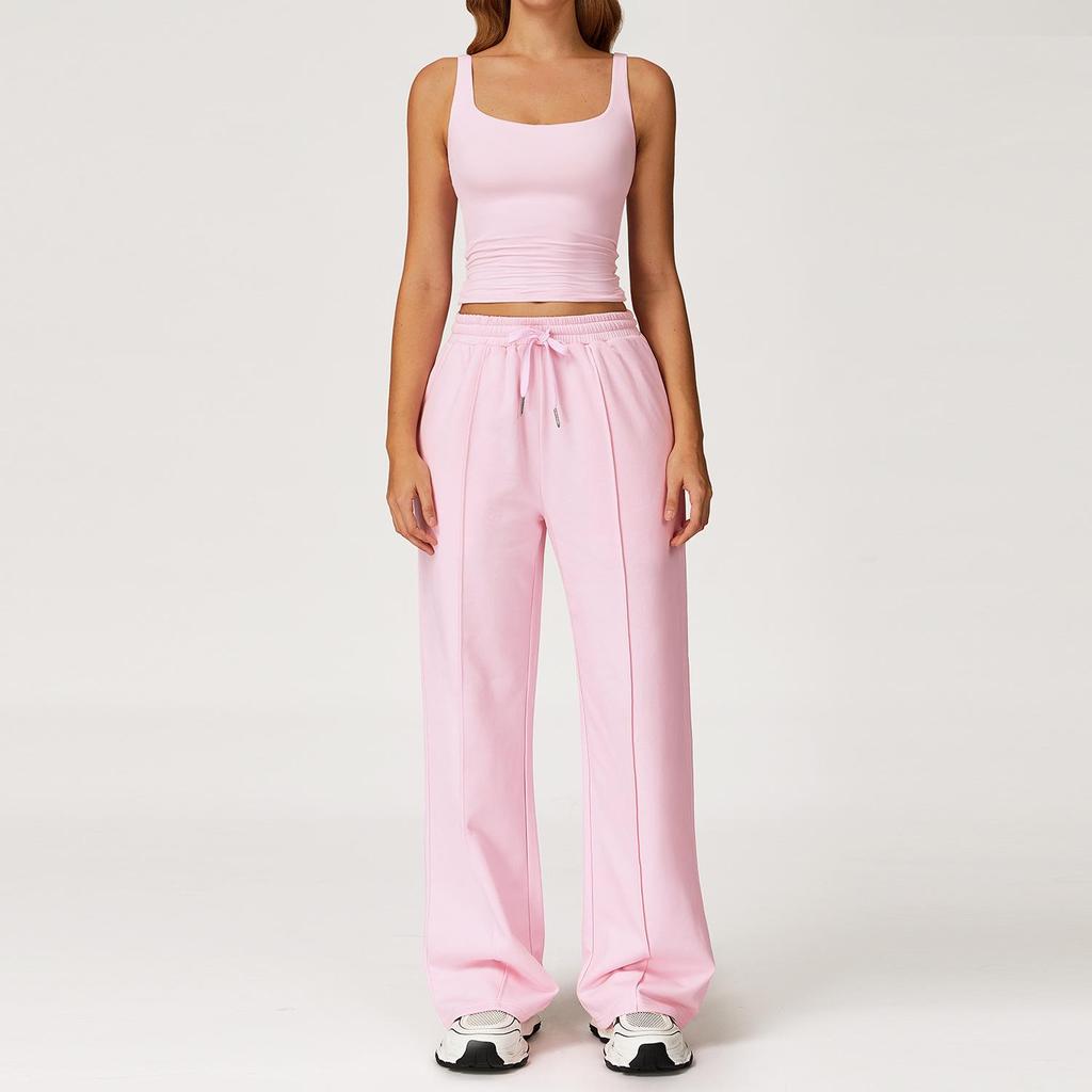 Zechuang Women's High Waist Slim Fit Wide Leg Sports Sweater Suit - Comfortable Long Sleeve Running Set