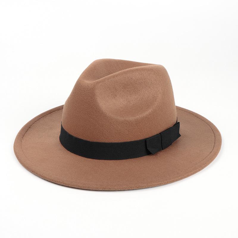 Street Shot Imitation Wool British Retro Jazz Hat Men'S And Women'S Big-Brimmed Top Hat Felt Hat Versatile Shade