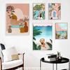 Marokko Frau Reise Wandkunst Leinwand Schwimmbad Tropisches Blatt Nordische Poster und Drucke Wandbilder für Wohnzimmerdekor