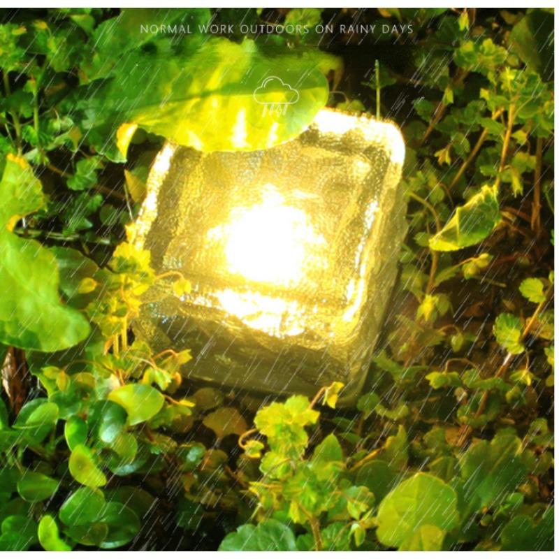 1500LM Solar Glass Brick Light Solar Ice Cube LED Light Crystal Brick Stone Lamp Garden Courtyard Pathway Patio Pool Decorative Festive