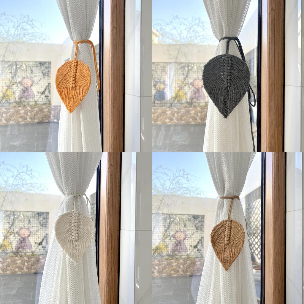 Elegant Bohemisk Flätad Tofs Gardinbindare Bomull Handgjorda Blad Gardinhållare Modern Chic Stil