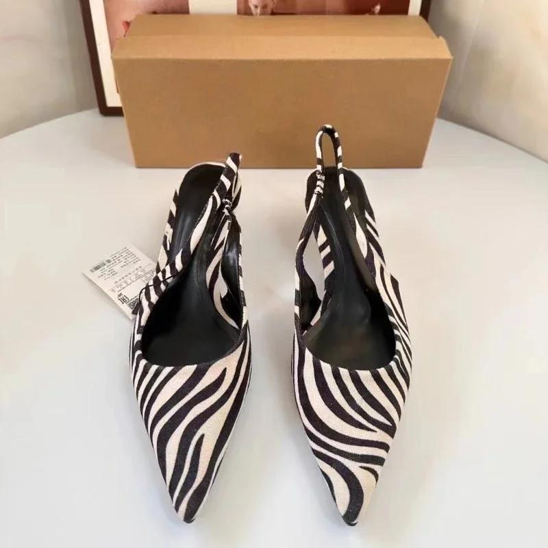 Módní Výrazný a Stylový Vzor Dámské Sandály na Středním Podpatku, Ležérní Nazouvací s Podpatky 3cm-5cm Jaro 2025 Sexy Slingbacks Dámské Boty