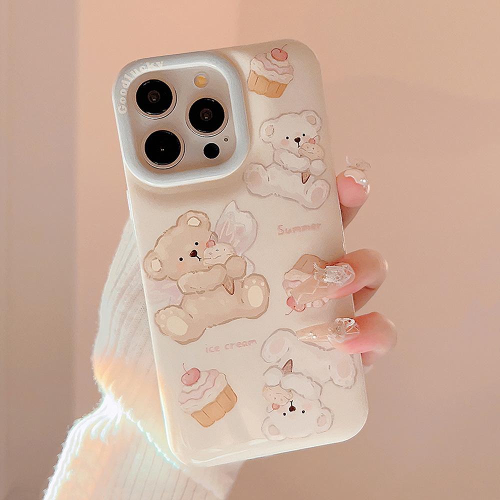 

Милый медвежонок с мороженым Чехол для мобильного телефона iPhone14promax Apple 13 Мягкий 11 Подходит для 15 Корейский кронштейн 16 12pro max