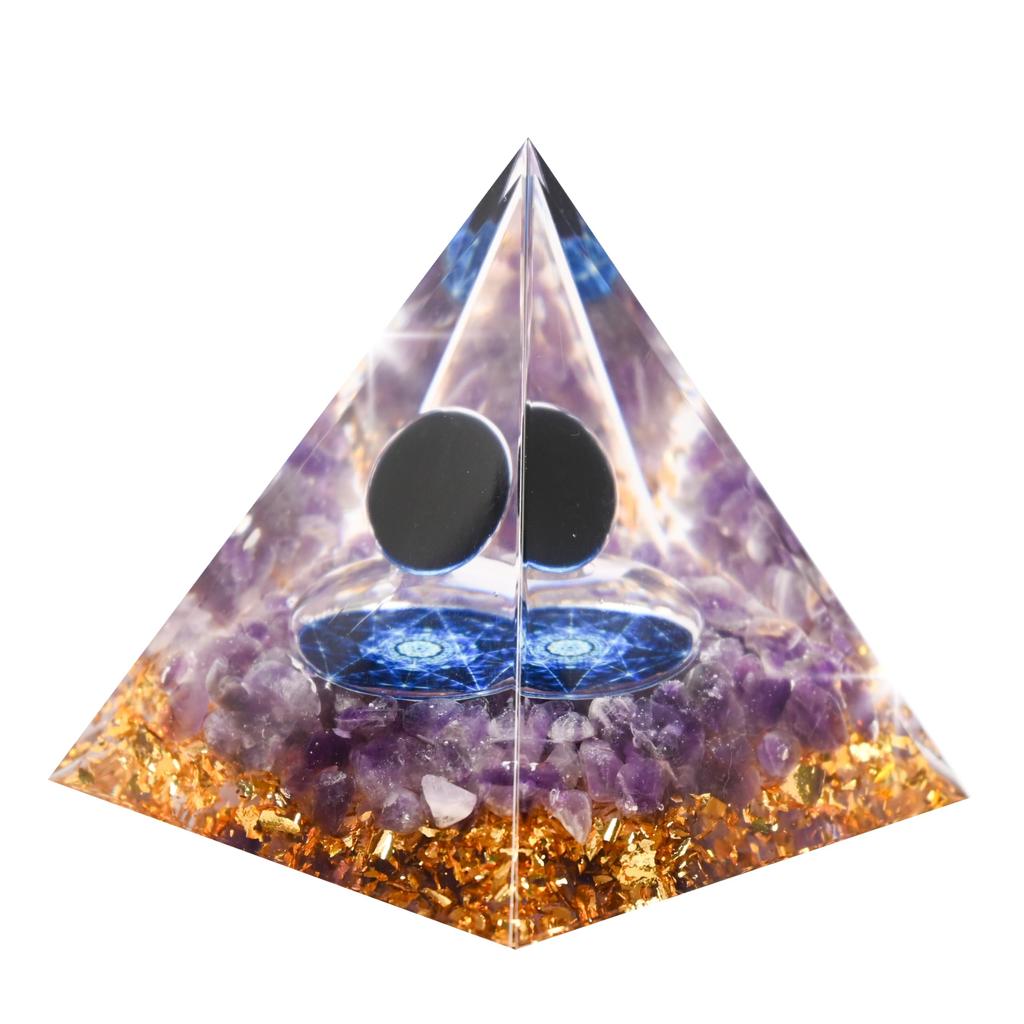 Orgonite Crystal Orgone Pyramid Tree of Life Energy Tower Nature Reiki Healing Chakra Crushed Stone Jewelry Object (Blue X Hexagon)