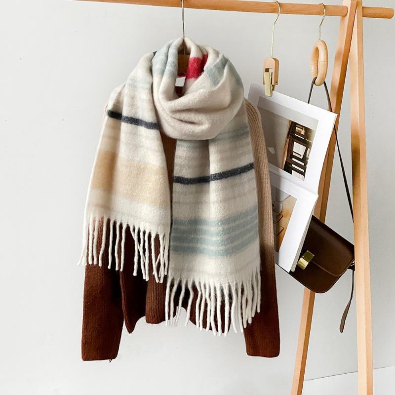 New Saturn mohair imitation cashmere plaid scarf women's winter high-end wool versatile shawl thickened and warm