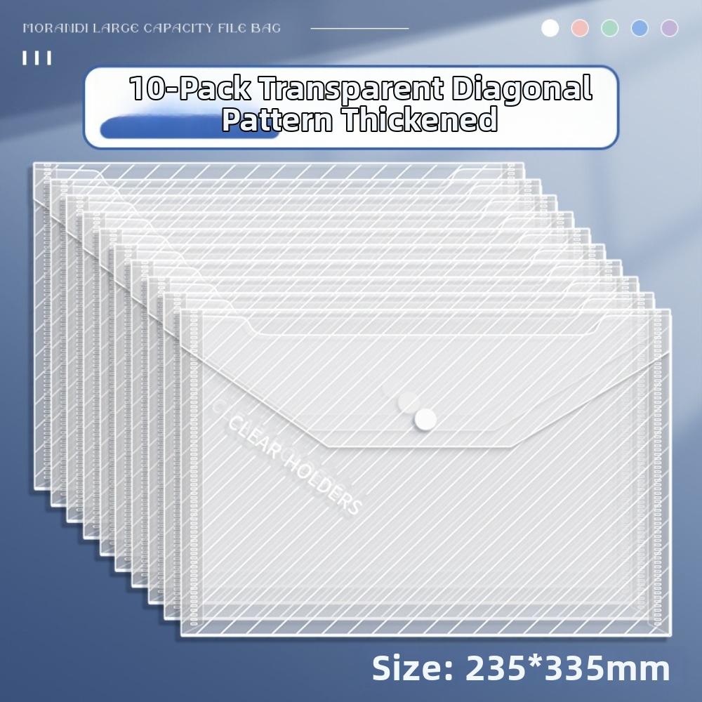 10 Pcs Clear A4 File Folders Plastic Large Capacity Document Pouch Storage Bag Durable Snap Button Closure File Folders