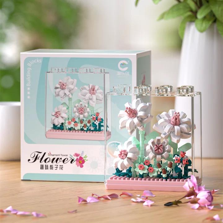 Kytice z květin Bonsai Stavebnice Umělý Plast Rostlinný Prachový Kryt Mikromodel Domácí Dekorace Hračka Pro dítě Dárek k narozeninám