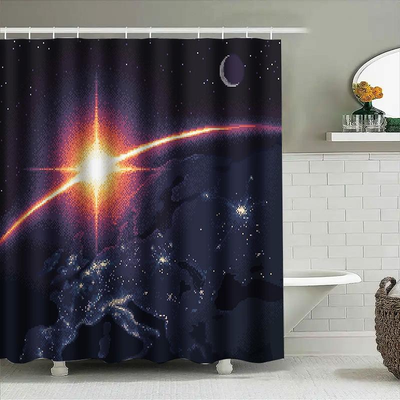 Rideau de douche Galaxie Espace Univers Nébuleuse Ciel étoilé Décoration intérieure Salle de bain Tissu Imperméable Art mural