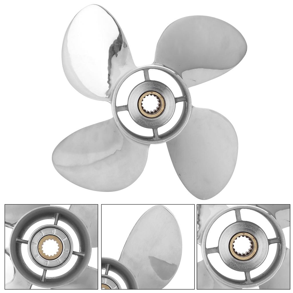 4 Blades Outboard Propeller Stainless Steel 13 X 19 RH Pitch Fit for YAMAHA 50‑130HP Engine