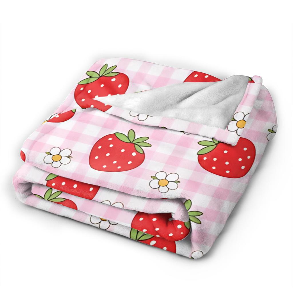Pink Strawberry Blanket Travel Office Flannel Bedding Throws For Bedroom Soft Custom DIY Quality Bedspread Gift