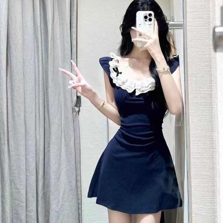 Small French Small Flying Sleeve Dress Children Spice Girls Pure Desire Wind Lace Waist Short Dress Fashion Temperament