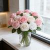 25 Pcs Artificial Rose Flower with Long Stem Real Touch Faux Silk Rose Bouquet for Wedding Party Table Centerpieces Festival Decoration
