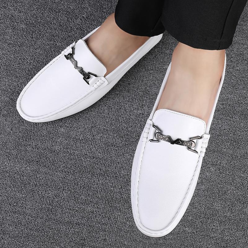 Fashionable New Men Top Layer Cowhide Comfortable Soft Sole Bean Shoe Spring Men Breathable Low Top Business Casual Leather Shoe