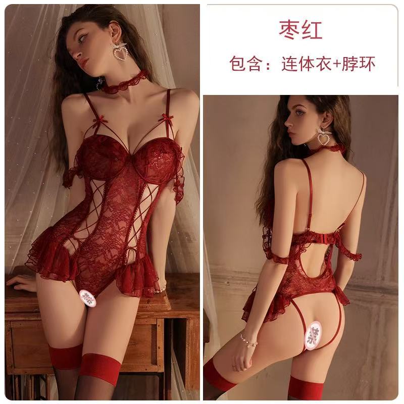 Sexy sexy lingerie hot perspective mesh one-piece uniform plus size suit 2390