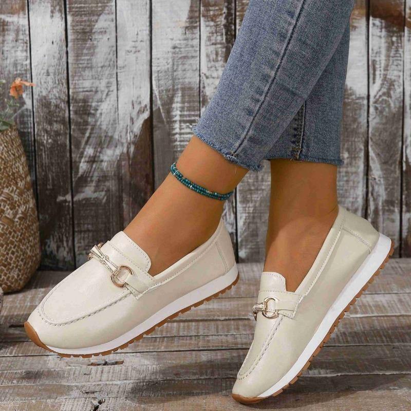 Autumn New Doudou Shoes Women's Soft Sole One-pedal Lazy Shoes Single Shoes Metal Buckle Large Size Shoes