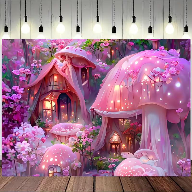 2D Dreamy Pink Forest Fairy Tale Backdrop for Photography & Event Banner