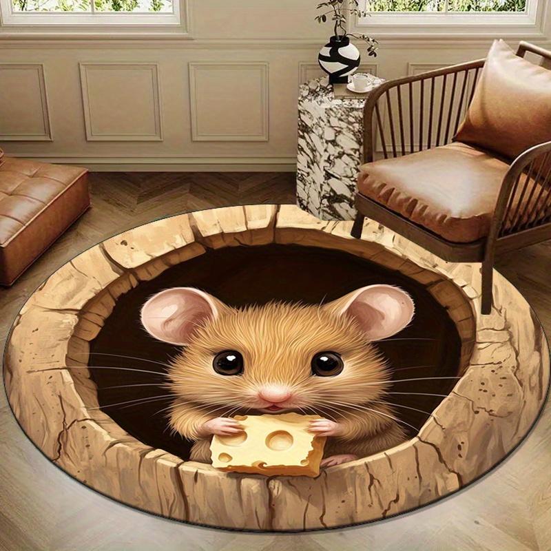 Cheese Mouse Hole Round Rug, Soft Polyester Non-Slip Carpet, Adorable Cartoon Decor for Bedroom, Living Room, Home Office
