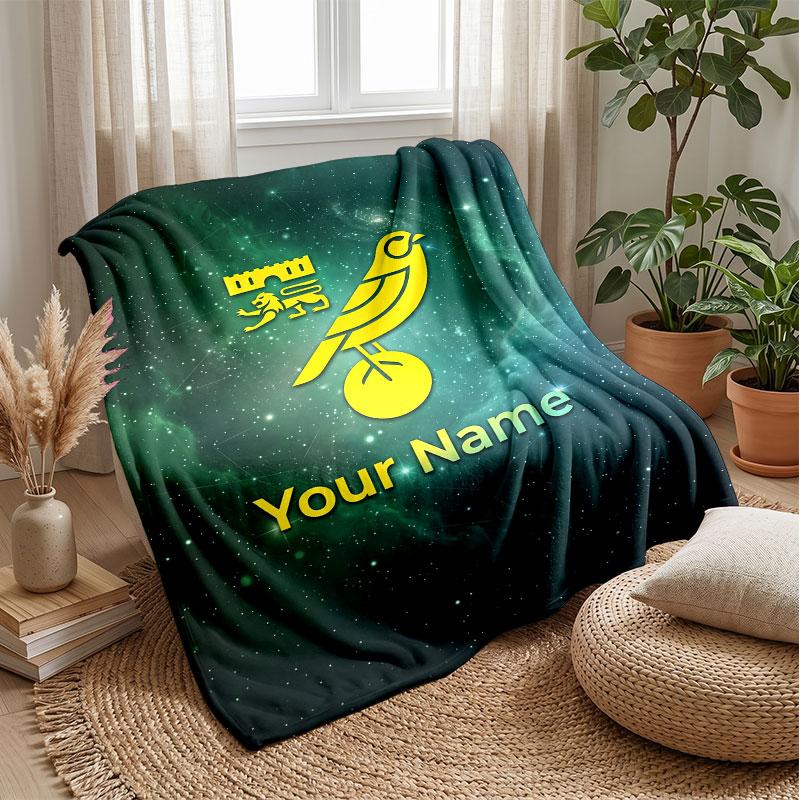 Norwich City Custom Name Text Flannel Blanket Soccer Logo Personalized Fleece Throw Blanket Special Gift For Sofa Bedroom Home