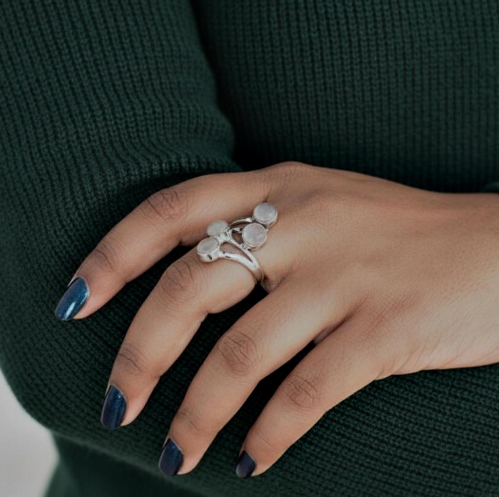 Rose Quartz Statement Designer Ring, 925 Sterling Silver, Multi Stone Ring for Women, Handmade Jewelry