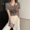 Print T Shirt Women Summer Short Sleeve Tee Fashion Hollow Out Tank Tops Casual Crop Top Female T-shirt