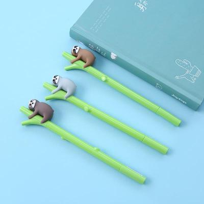 3pcs Cute Green Tree Lovely Sloth Pen Ballpoint Black Color Gel Ink Pens for Writing School