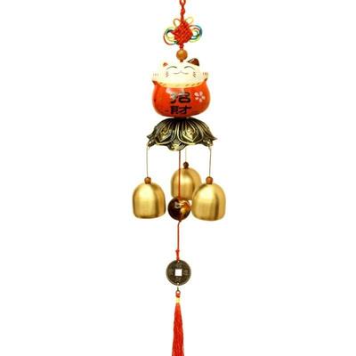 Pure Copper Ceramic Lucky Cat Hanging Wind Bell Safe Luck Pendant Chimes Hanging Bell Door Decor Feng Shui Gift