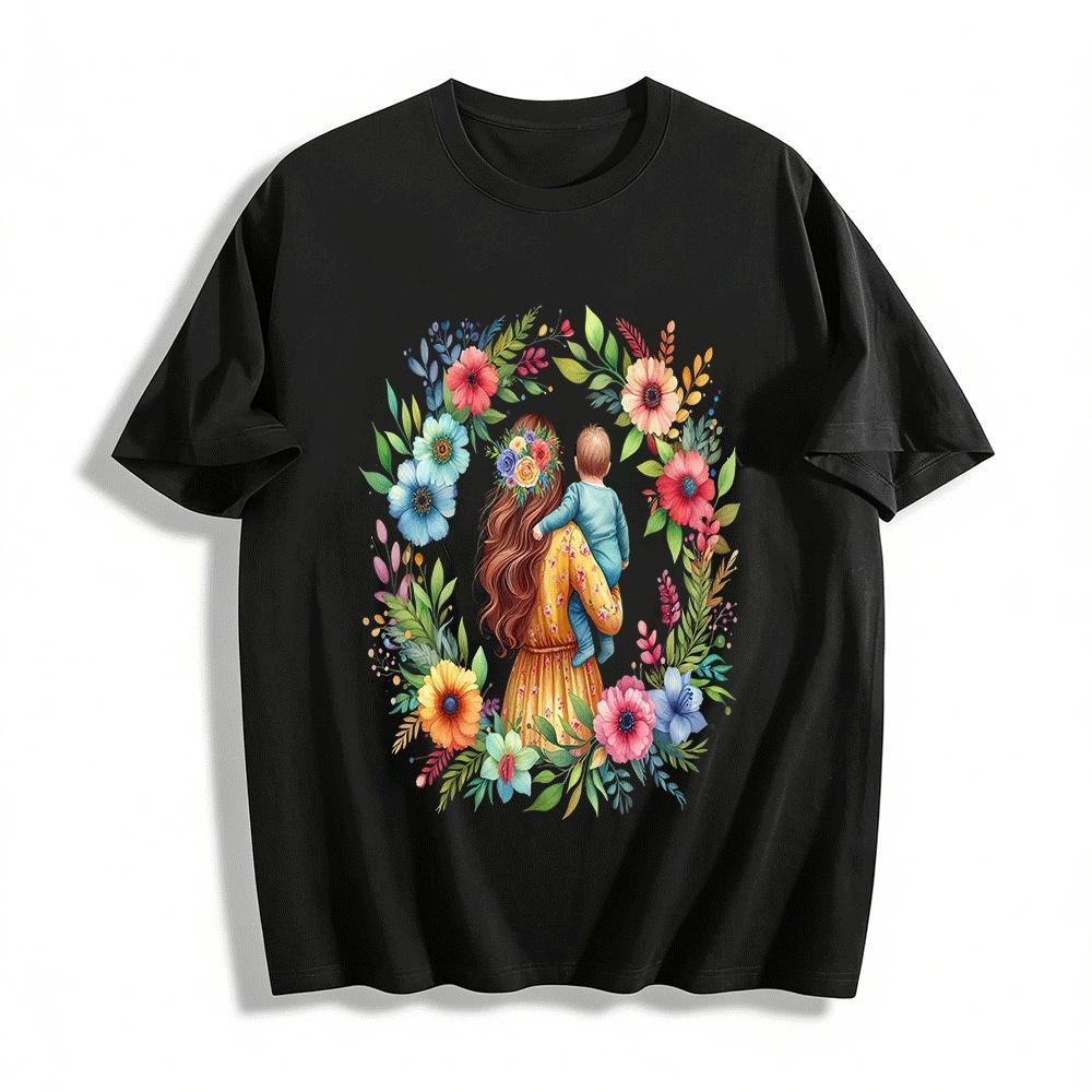 Floral Wreath Mother And Baby Back Print Casual Family Top Pure cotton T-shirt XXS