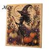 Handgemachtes Geschenk für Bastelfreunde 2 Stück Halloween Kunst mit Kunstperlen, Geisterkürbis Hexe Krähe Malerei DIY Funkelndes Perlen-Set Kit, 3D Totenkopf