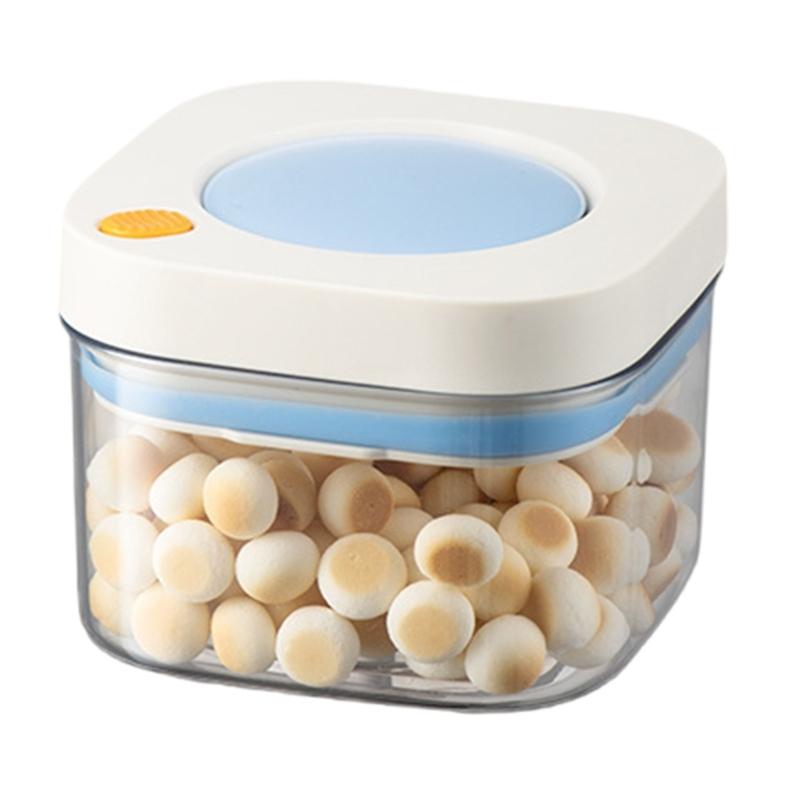 

Airtight Press Vacuum Container Transparent Preservation Jar for Snacks and Dry Goods Kitchen Food Storage Solution синий/белый