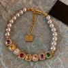 Vintage Rainbow Rhinestone Bracelet Ornaments Colored Zircon Bracelet Pearl Crystal Bracelet  Gifts