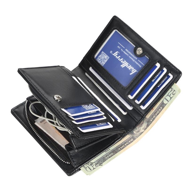 Men Pu Genuine Leather Short Wallet With Zipper Coin Pocket Vintage Big Capacity Male Short Money Purse Card Mount New