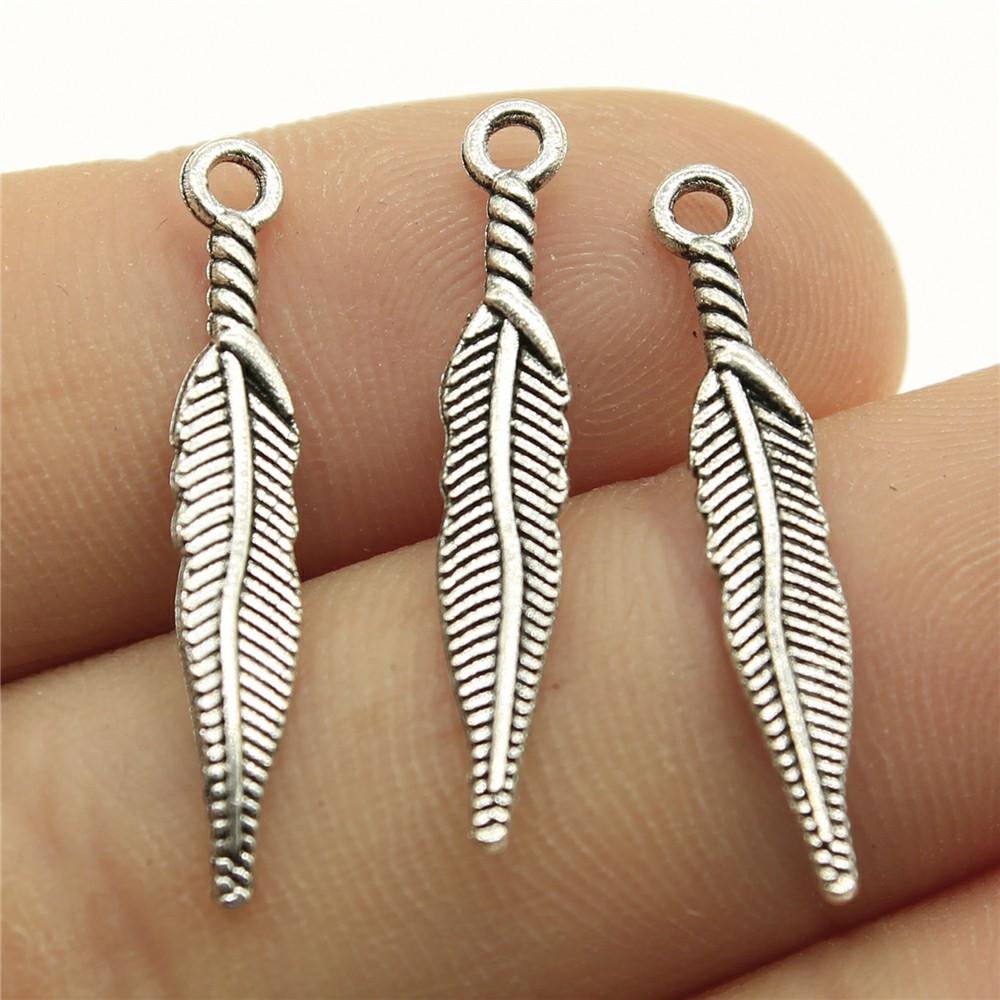 40pcs Antique Bronze Silver Color Pendants DIY Crafts Making Findings Handmade Jewelry Small Feather Charms For Jewelry Making