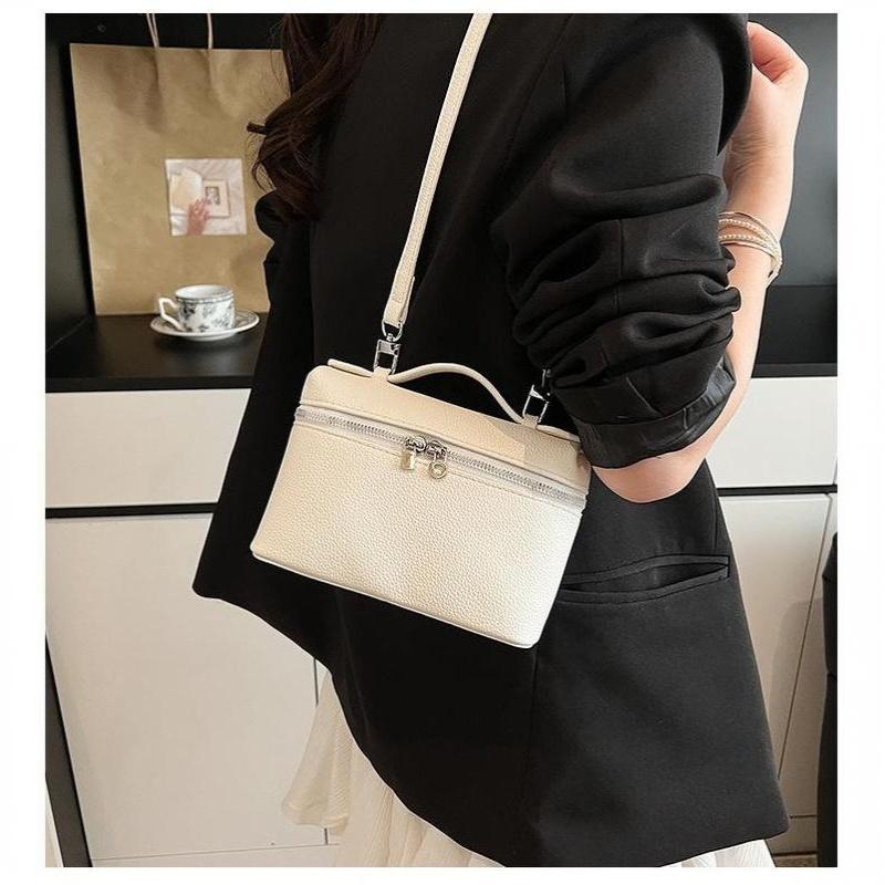 Chic Lychee Grain Women Lunch Tote Bag Insulated Shoulder Crossbody Handheld Bag for Commute Office Food Storage