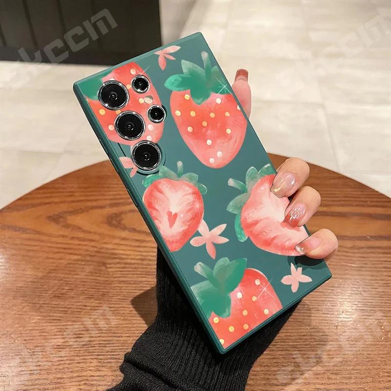 Strawberry Pattern Phone Case For Samsung Galaxy S25 S24 Ultra S23 S22 Plus S20 FE A54 A55 A15 A35 A50 A51 A71 A72 A73 Cover