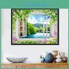 Full Drill Diy Round 5d Diamond Painting Scenery Flower Outside Window Cross Stitch Wedding Decor