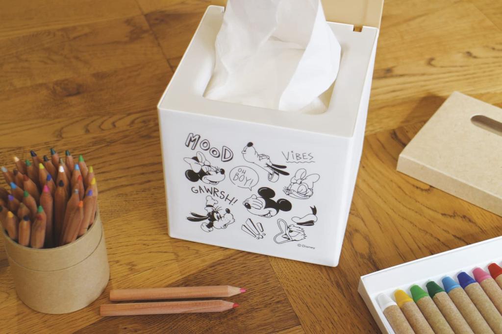 Nishiki Kasei Tissue Case with Lid, Mickey Mouse IxL-fri, Ivory