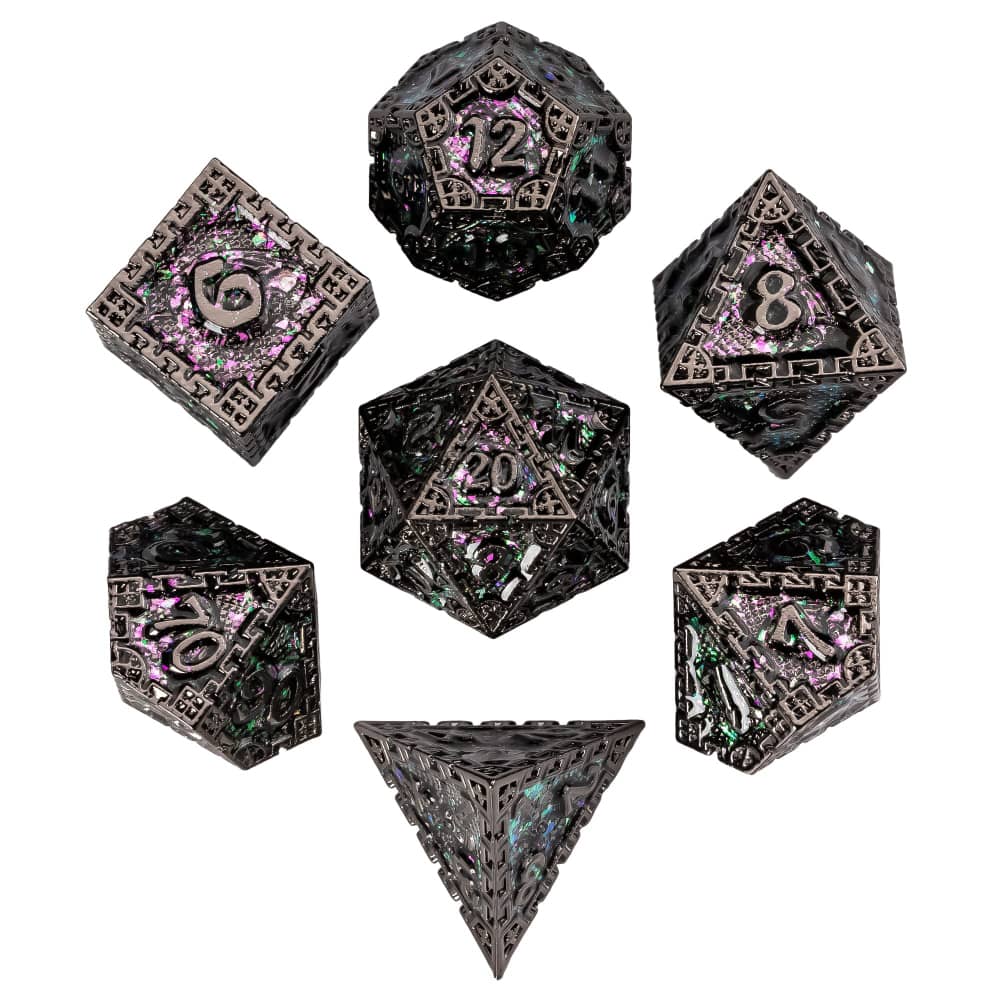 Cusdie DND Metal Solid Dice Dragon Pattern 7Pcs D4-D20 Polyhedral Dice Set for D&D Role Playing Game Pathfinder Board Games