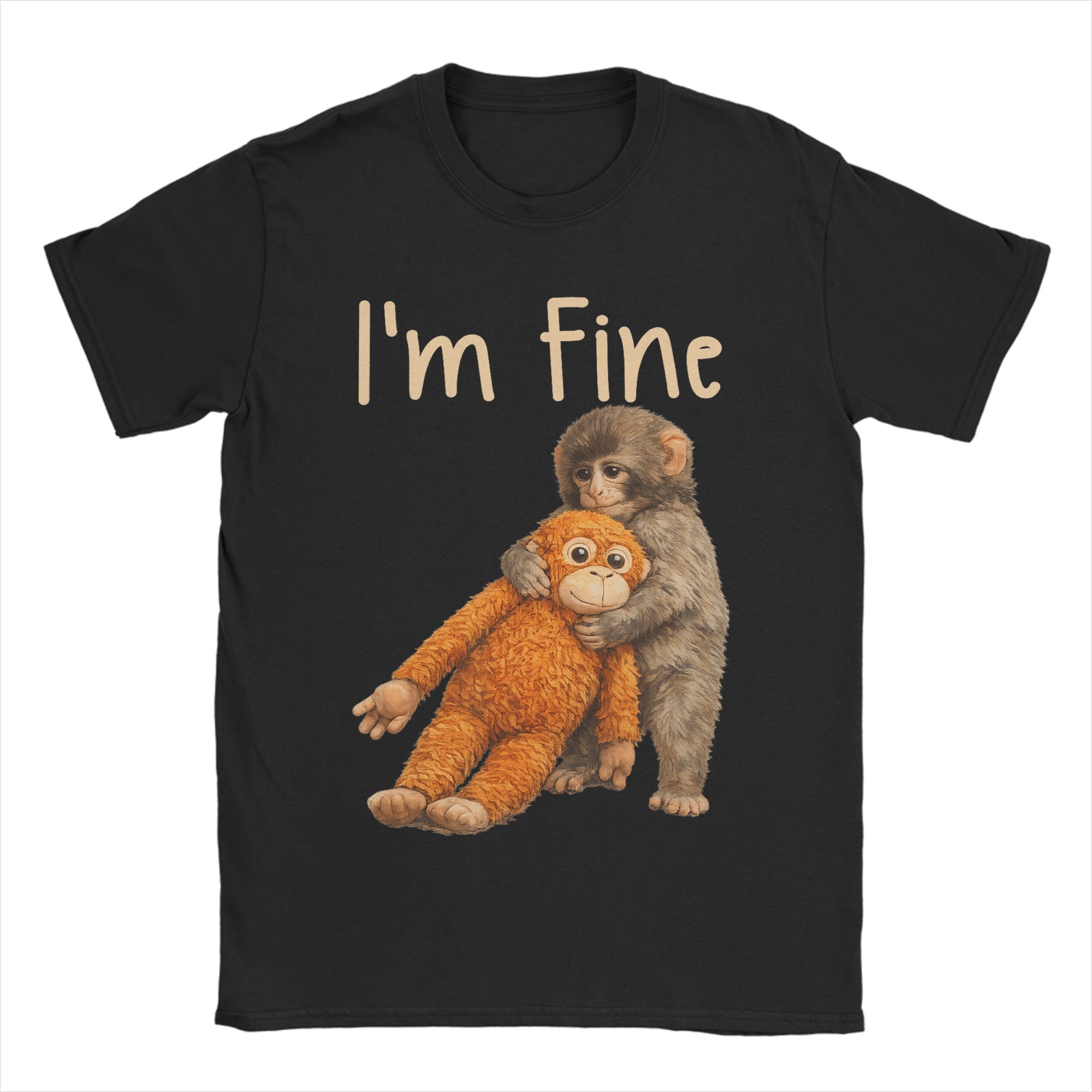 Punch The Monkey Cute Baby Monkey Punch T Shirts Unisex Pure Cotton Funny TShirt Round Collar Tee Shirt Short Sleeve Clothes S