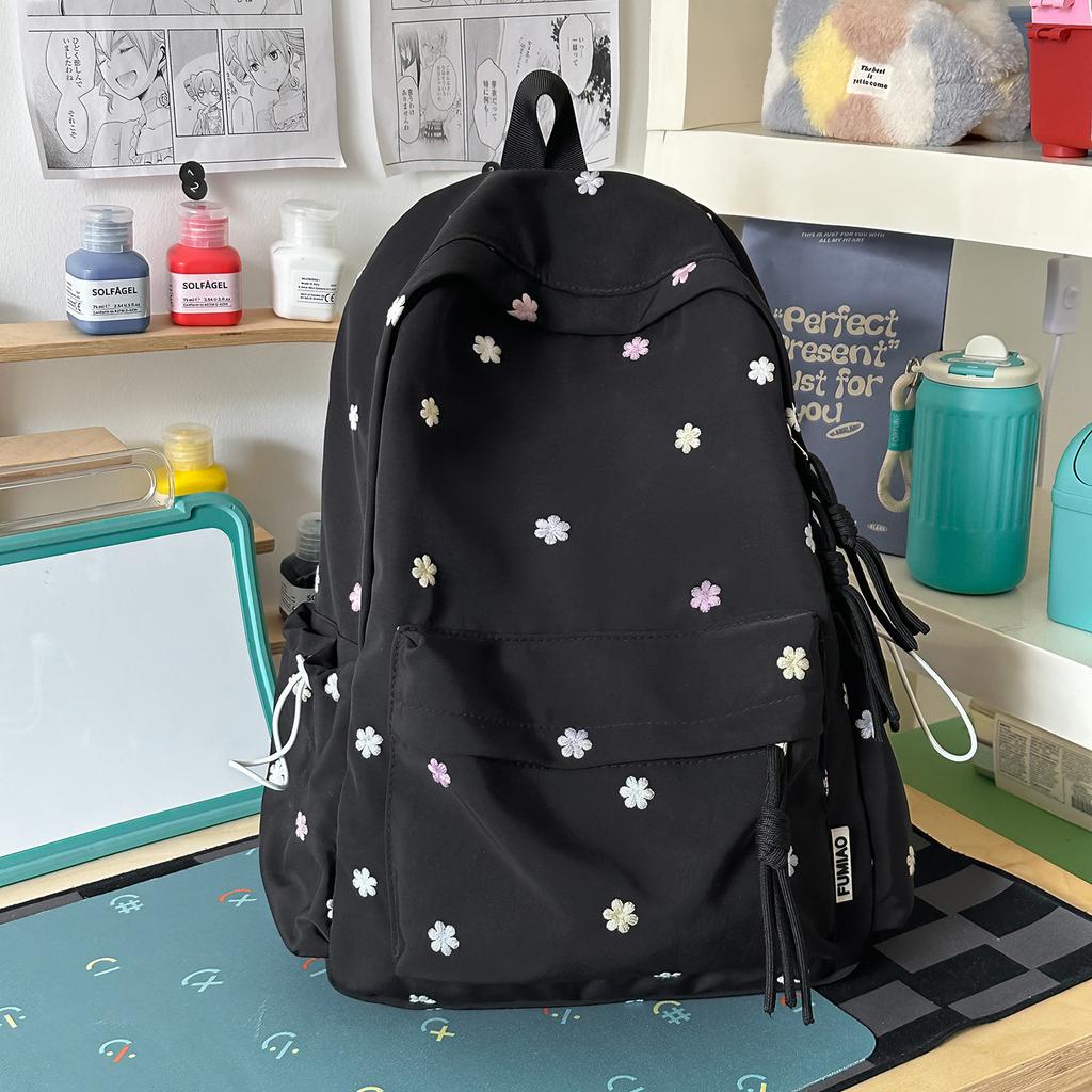 Schoolbag new solid color schoolbag female college student cute embroidery large capacity computer backpack lightweight junior high school schoolbag