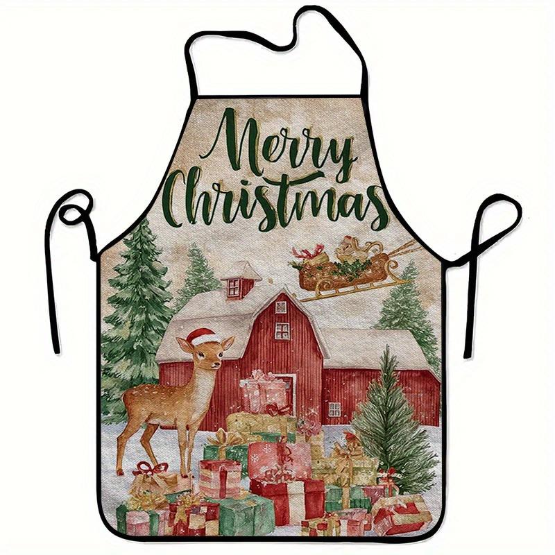1pc 23.62x31.5inch Christmas Pattern Printed Apron, Unisex Fashionable Home Workwear, Durable and Easy-to-Clean BBQ Apron