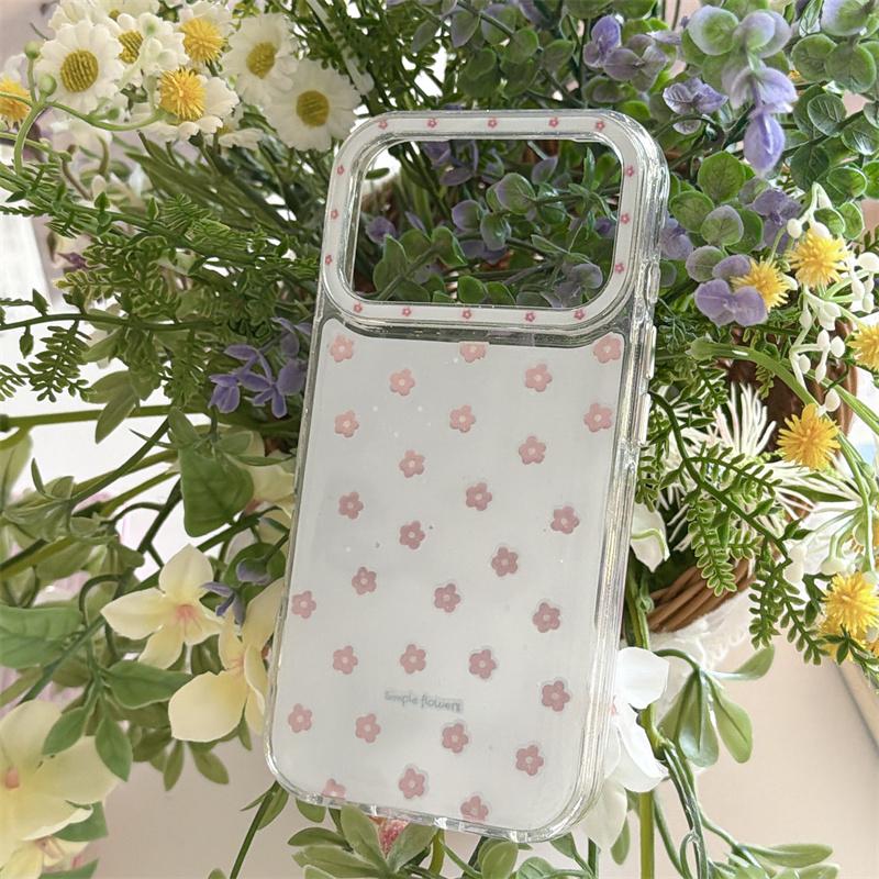 Cute Mini Floral Glitter Clear Phone Case For iPhone 15 16 17 Pro Max Aesthetic Korean INS Style Soft TPU Shockproof Protective