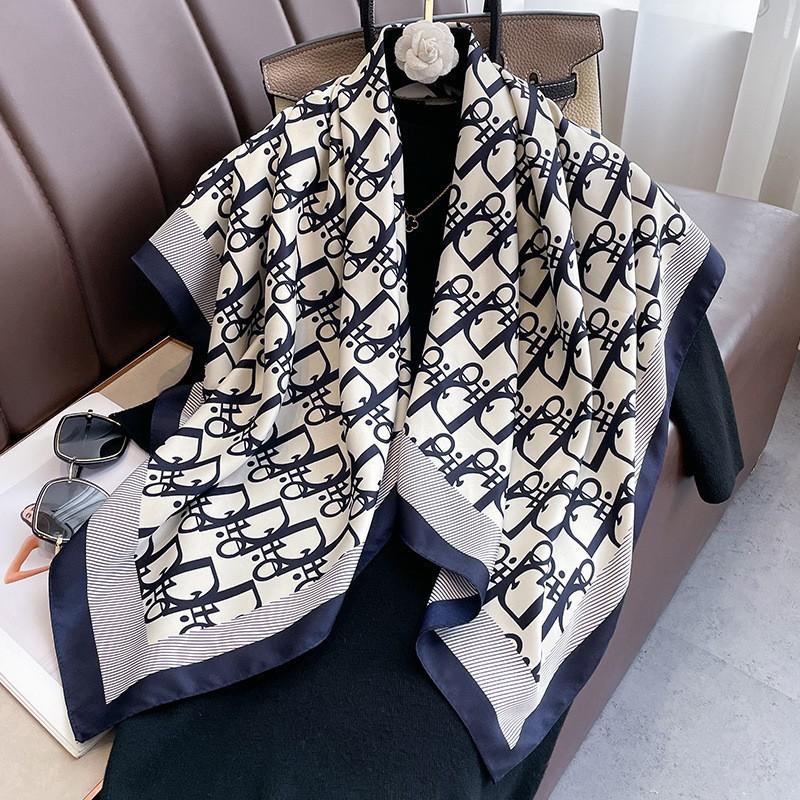 Lightweight 90x90cm Square Scarf Women Navy Style Sun Protection Silk-Like Feel Wear Chic Versatile Accessory