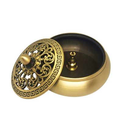 [BERESHITH] Oriental-style Incense Burner and Incense Holder Set with Lid, Antique Copper, Stylish Interior, Buddhist Altar Accessories (Small)
